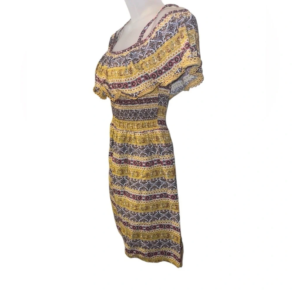 Lily Rose Yellow and Brown Patterned Mini Dress - Picture 4 of 10